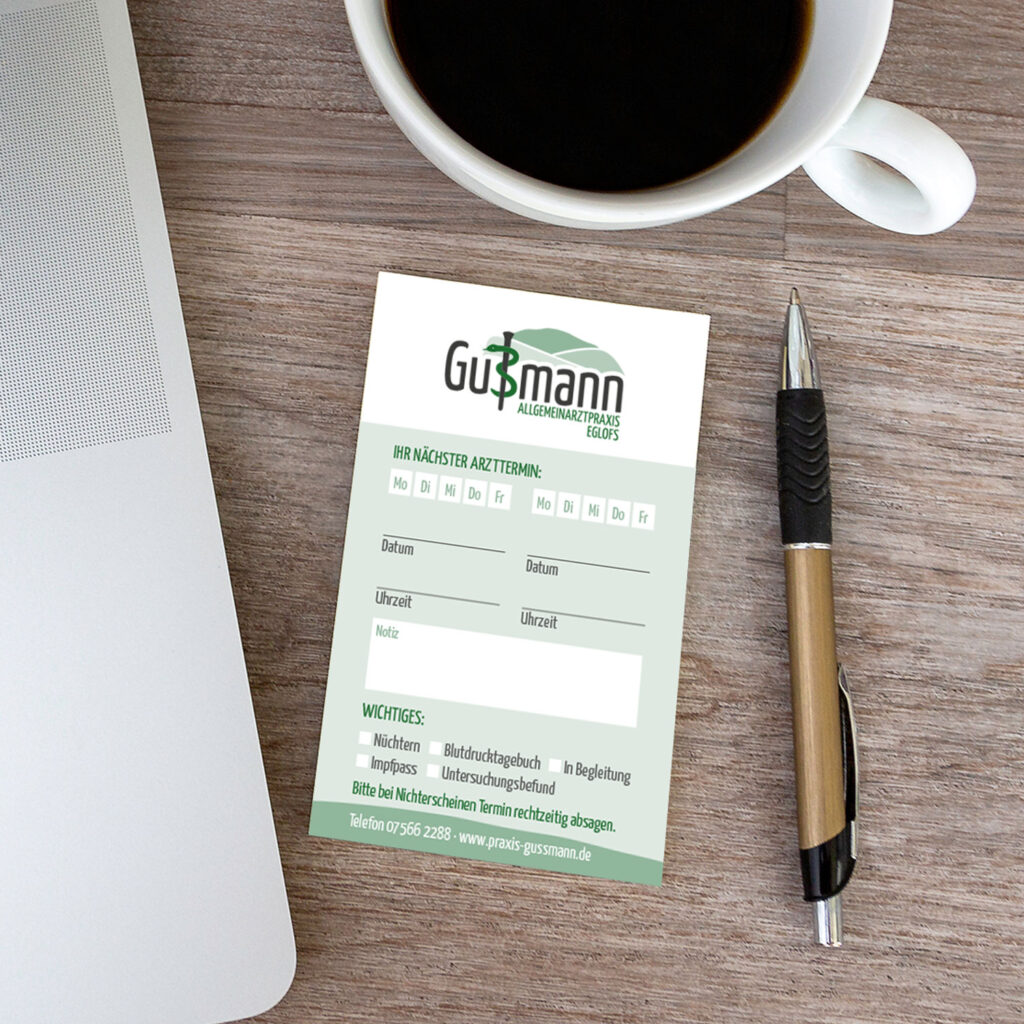 Corporate Design für die Arztpraxis Gußmann in Eglofs, Terminblock